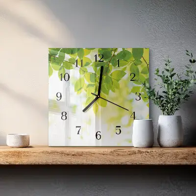 Moderne wandklok glas vierkant Bladeren
