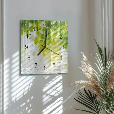 Moderne wandklok glas vierkant Bladeren