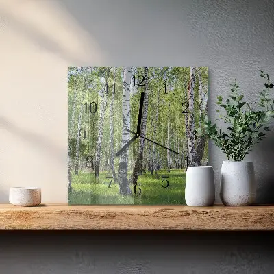 Vierkante glazen klok Berkenbos