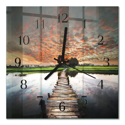 Decoratieve glazen klok vierkant Brug in de wei