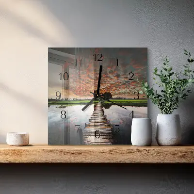 Decoratieve glazen klok vierkant Brug in de wei