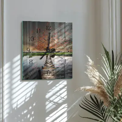 Decoratieve glazen klok vierkant Brug in de wei