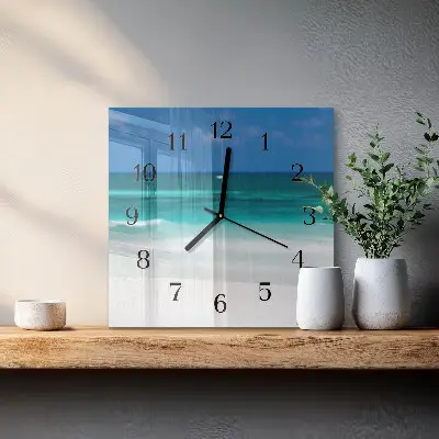 Vierkante glazen wandklok Strand zee