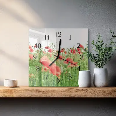 Vierkante glas klok Klaprozen