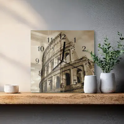 Vierkante glazen wandklok Het colosseum in sepia