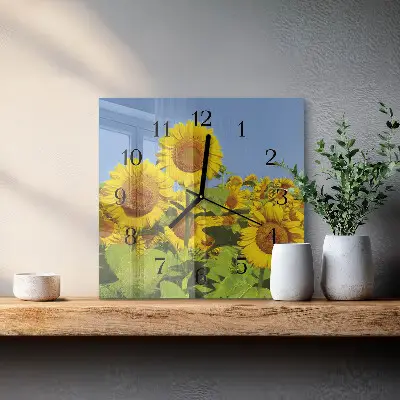 Moderne wandklok glas vierkant Zonnebloemen