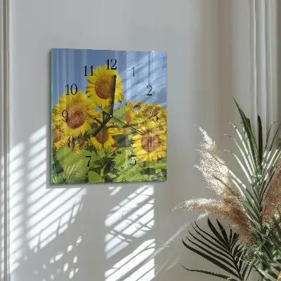 Moderne wandklok glas vierkant Zonnebloemen