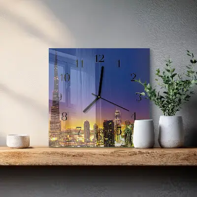 Vierkante glazen wandklok Dubai horizon