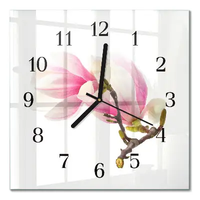 Decoratieve glazen klok vierkant Magnolia bloem