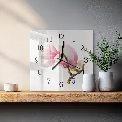 Decoratieve glazen klok vierkant Magnolia bloem