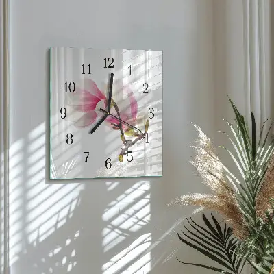 Decoratieve glazen klok vierkant Magnolia bloem