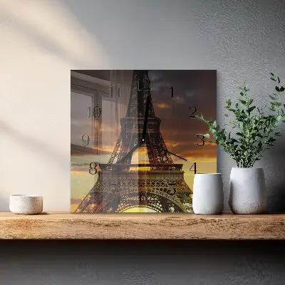 Moderne wandklok glas vierkant Eiffeltoren parijs