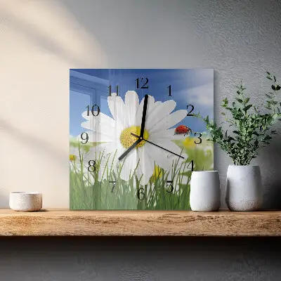 Decoratieve glazen klok vierkant De bloem en het lieveheersbeestje