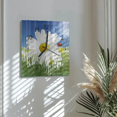 Decoratieve glazen klok vierkant De bloem en het lieveheersbeestje