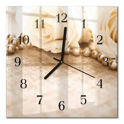 Decoratieve glazen klok vierkant Vintage rozen in sepia