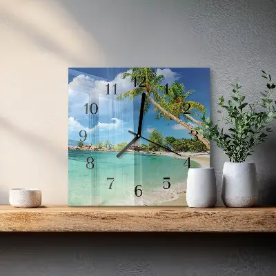 Vierkante glas klok Palmbomen op het strand