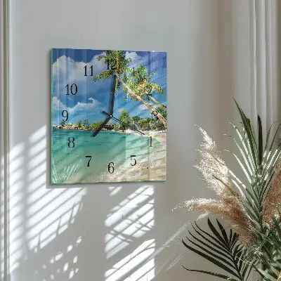 Vierkante glas klok Palmbomen op het strand