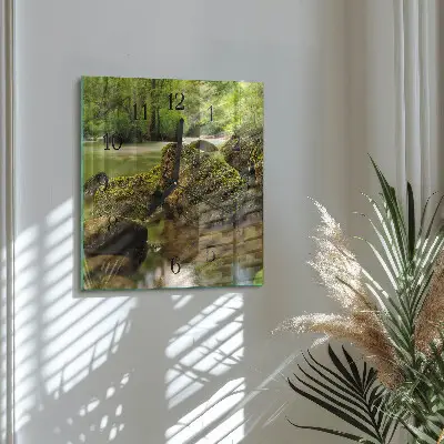 Vierkante glas klok Rivierlandschap