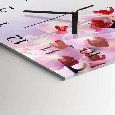 Vierkante glazen wandklok Orchidee