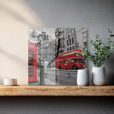 Vierkante glas klok Rode bus