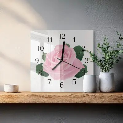 Vierkante glas klok Roos