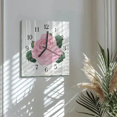 Vierkante glas klok Roos