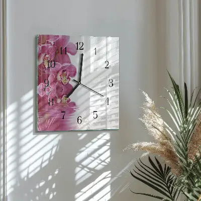Vierkante glazen wandklok Orchidee
