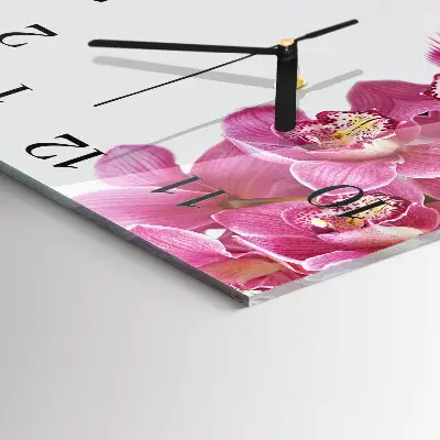 Vierkante glazen wandklok Orchidee