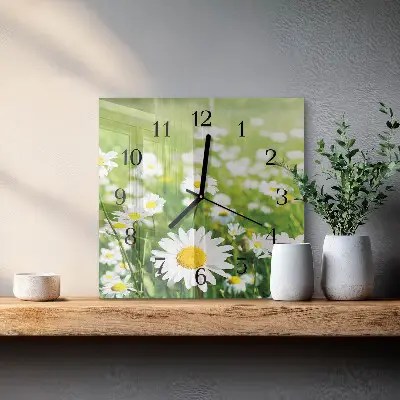 Moderne wandklok glas vierkant Madeliefjes