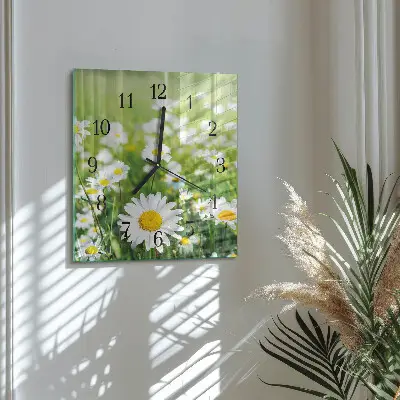 Moderne wandklok glas vierkant Madeliefjes