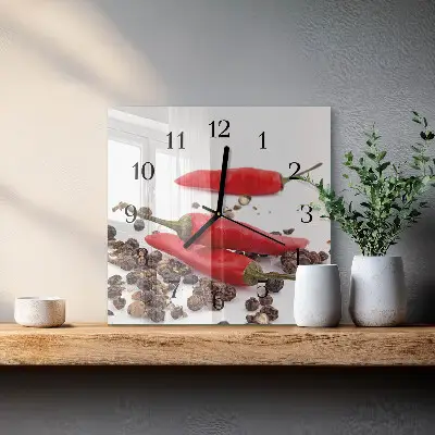 Vierkante glas klok Chilipepers