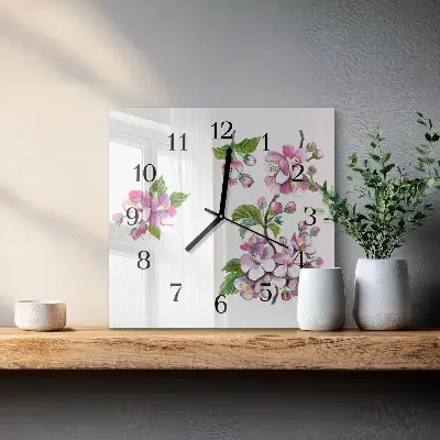 Vierkante glas klok Bloemen