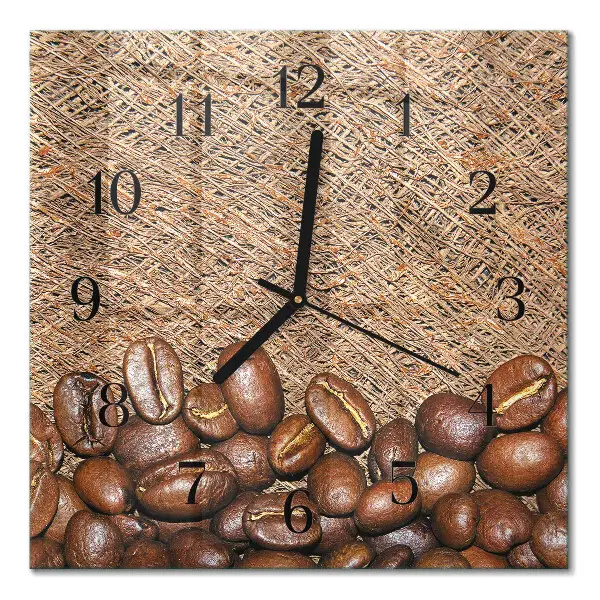 Vierkante glazen wandklok Koffiebonen