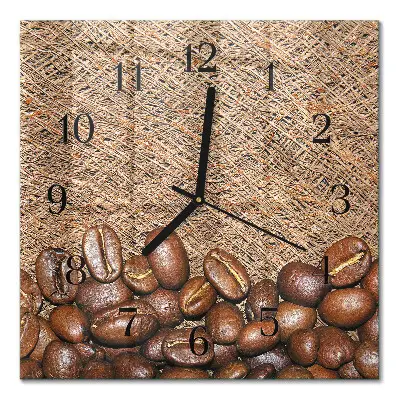 Vierkante glazen wandklok Koffiebonen