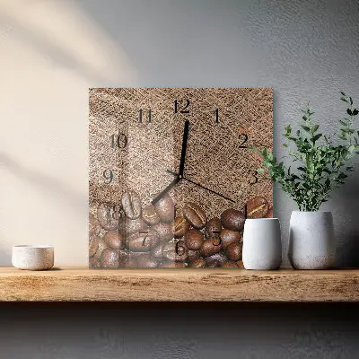 Vierkante glazen wandklok Koffiebonen
