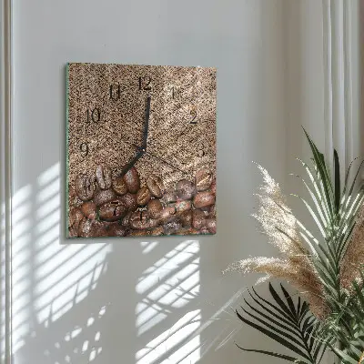 Vierkante glazen wandklok Koffiebonen