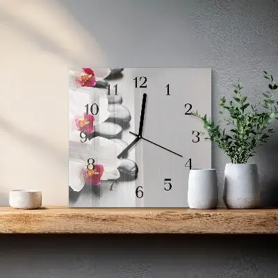 Vierkante glazen klok Stenen en orchidee