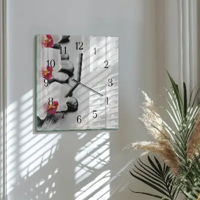 Vierkante glazen klok Stenen en orchidee
