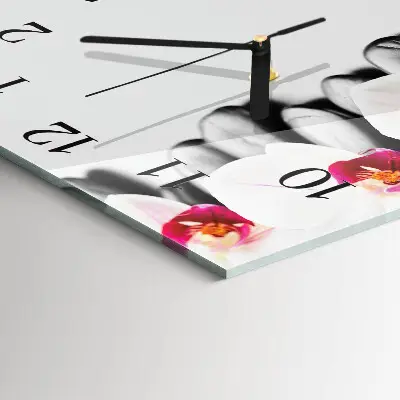 Vierkante glazen klok Stenen en orchidee