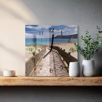 Vierkante glazen wandklok Strand zee