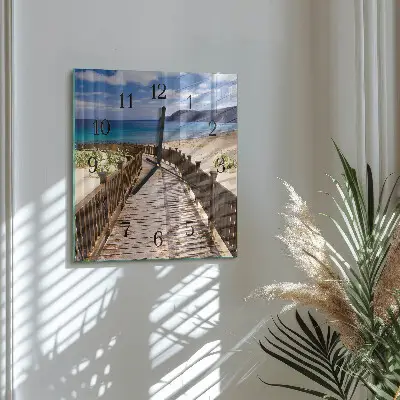 Vierkante glazen wandklok Strand zee