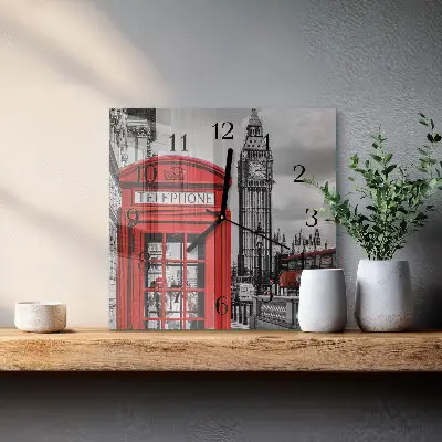 Decoratieve glazen klok vierkant Rode telefooncel