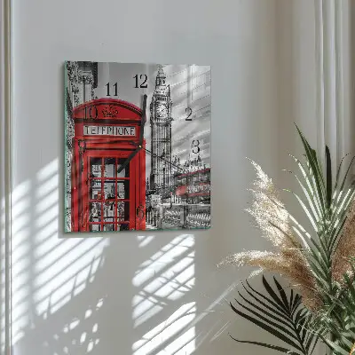 Decoratieve glazen klok vierkant Rode telefooncel