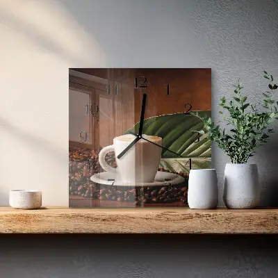 Decoratieve glazen klok vierkant Een kopje koffie