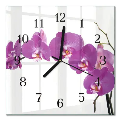 Vierkante glas klok Orchidee