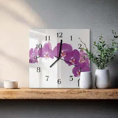 Vierkante glas klok Orchidee