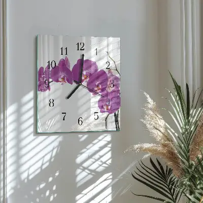 Vierkante glas klok Orchidee