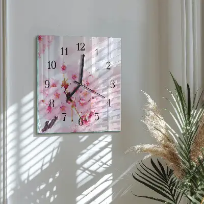 Vierkante glazen wandklok Bloemen
