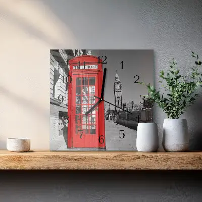 Vierkante glas klok Rode telefooncel