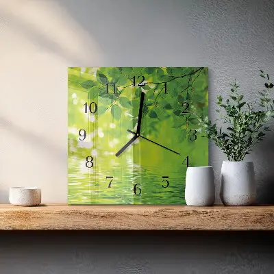 Moderne wandklok glas vierkant Bladeren